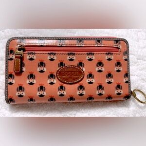 FOSSIL CONTINENTAL WALLET VINTAGE 8 X 5 LEATHER OWL PATTERN EXCELLENT CONDITION